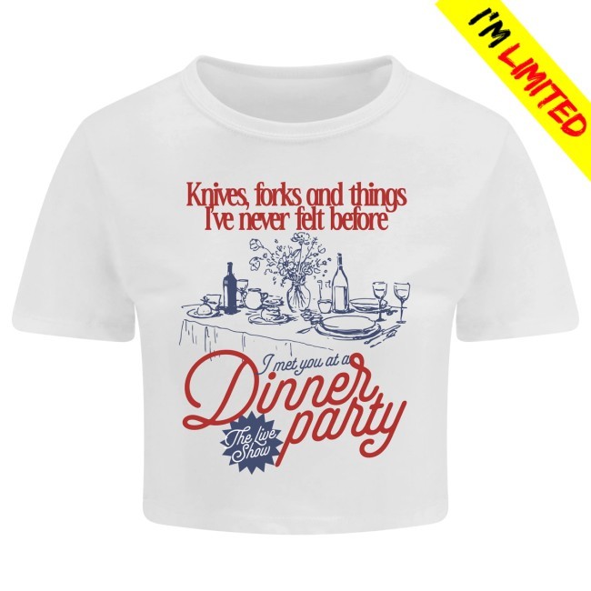 Day of the Moon Merch Dinner Party Crop Shirt White